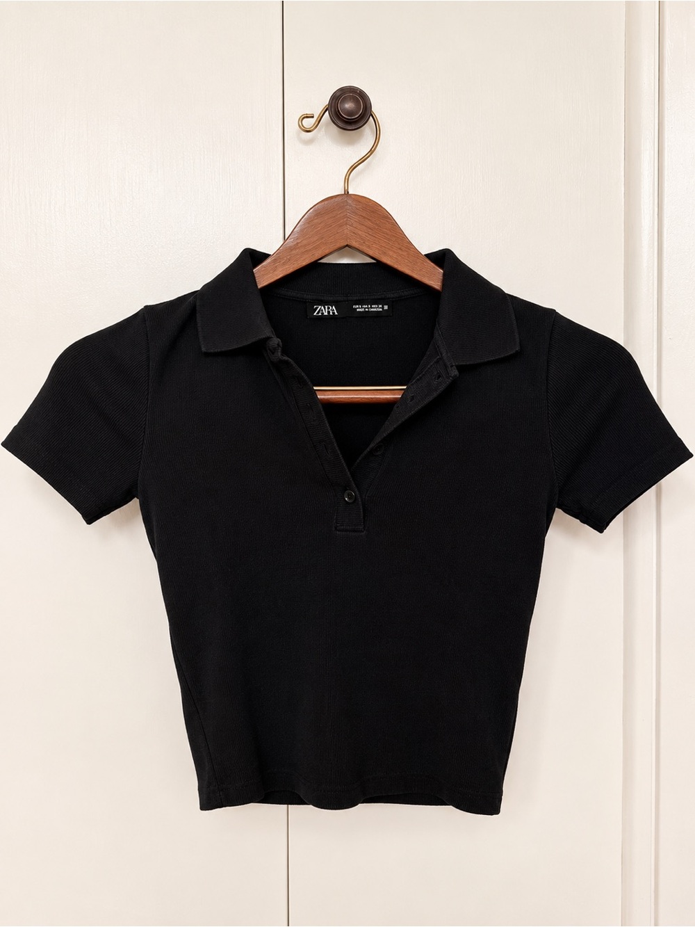Zara Black Short-Sleeve Polo Crop Top